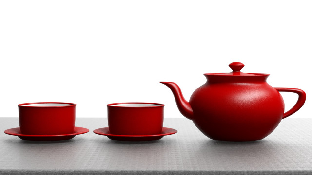 Red tea set cups saucers #2 free wallpaper for desktop - medium preview image