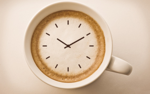 Coffee clock on table morning free wallpaper for desktop - medium preview image