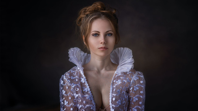 Woman brown dress floral portrait free wallpaper for desktop - medium preview image