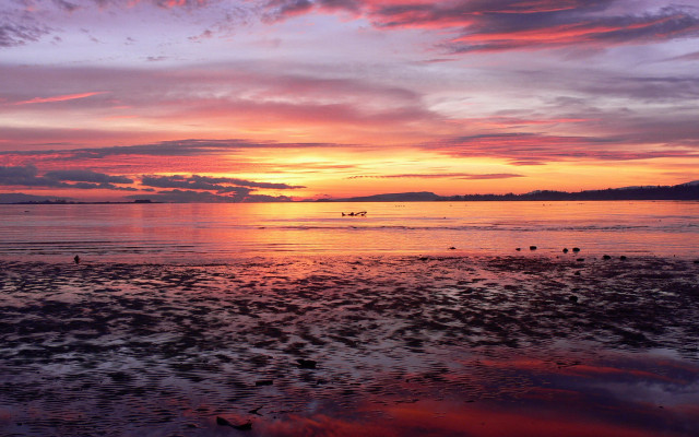 Sunset boat clouds beach city free wallpaper for desktop - medium preview image