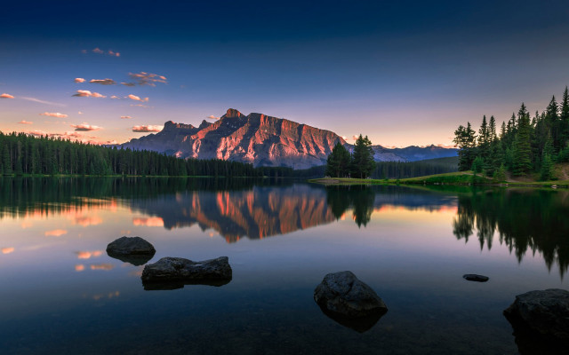 Mountain reflection lake sunset landscape free wallpaper for desktop - medium preview image