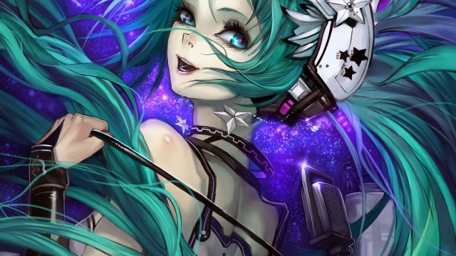 Blue hair woman knife star free wallpaper for desktop - medium preview image