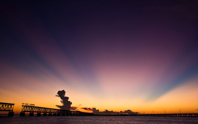 Bridge water sunset sky background free wallpaper for desktop - medium preview image