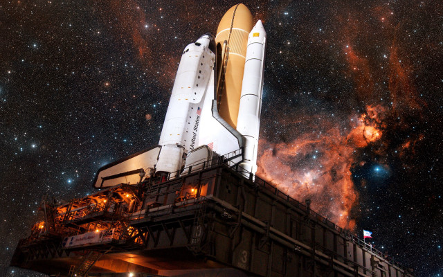 Space shuttle platform stars orange free wallpaper for desktop - medium preview image