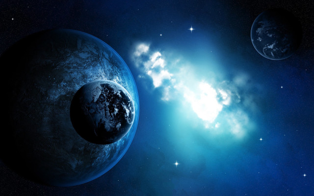 Blue planet sun stars space free wallpaper for desktop - medium preview image