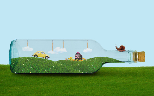 Bottle house car green field free wallpaper for desktop - medium preview image