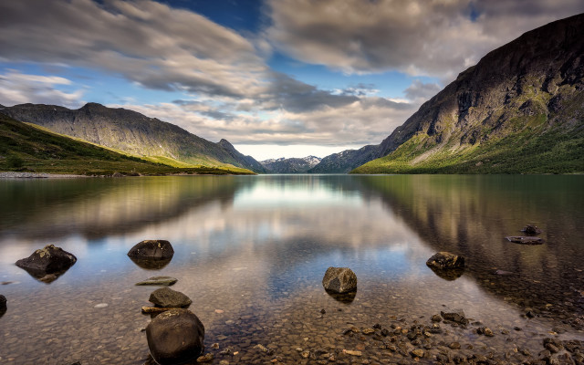 Lake mountains rocks cloudy sky #4 free wallpaper for desktop - medium preview image