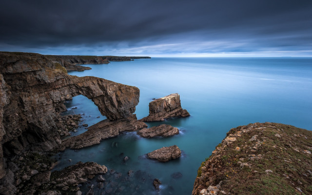Lake bridge rocks sky mountains free wallpaper for desktop - medium preview image