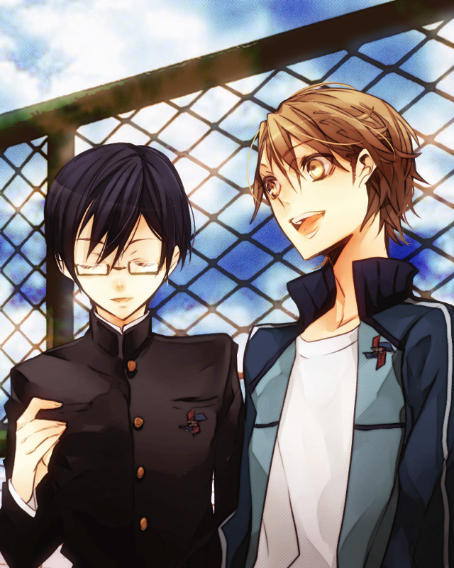 Anime characters fence sky background free wallpaper for mobile - medium preview image