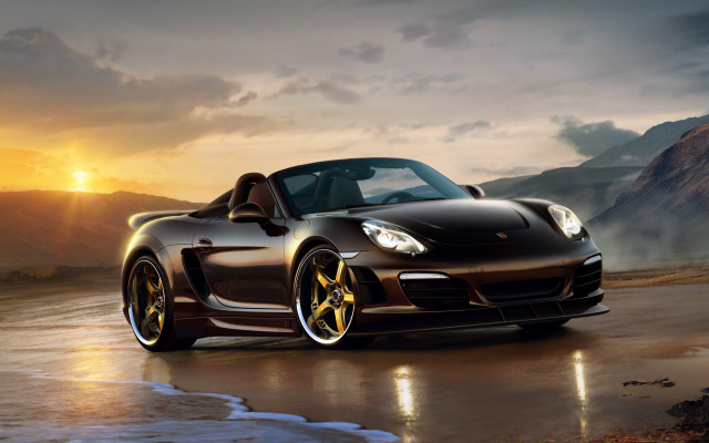Black sports car wet road #3 free wallpaper for desktop - medium preview image
