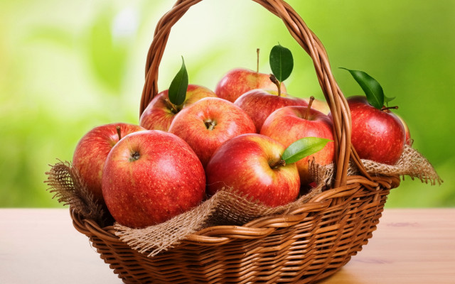 Basket apples green background neoplasticism free wallpaper for desktop - medium preview image