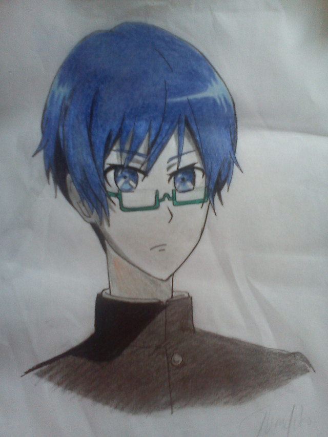 Boy blue hair glasses anime free wallpaper for mobile - medium preview image