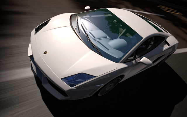 White sports car street forest free wallpaper for desktop - medium preview image