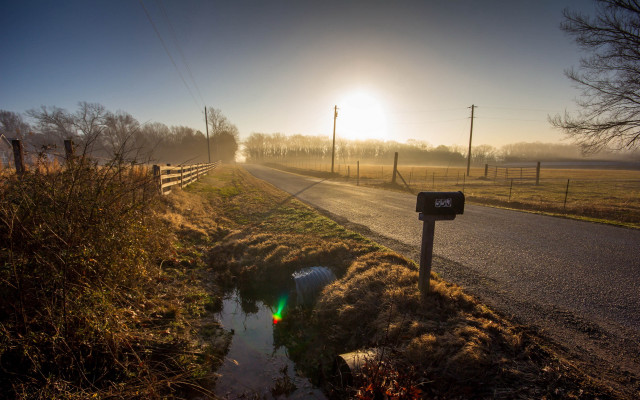 Road fence trees sunset city free wallpaper for desktop - medium preview image