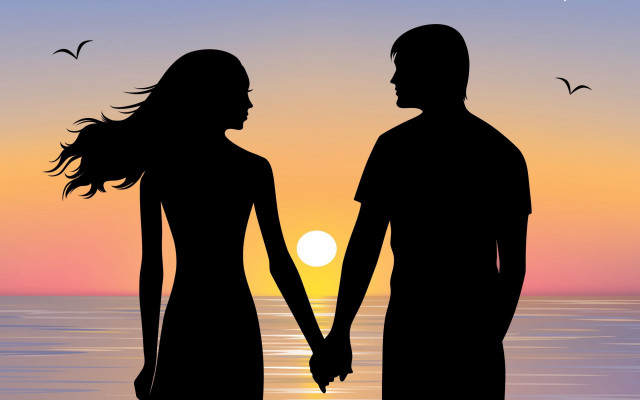 Beach sunset couple holding hands free wallpaper for desktop - medium preview image