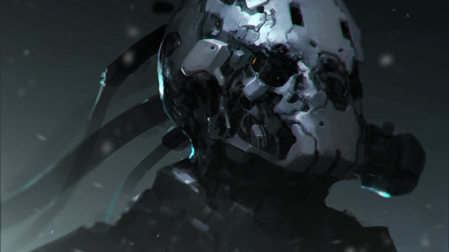 Robot skull helmet cyberpunk snow free wallpaper for desktop - medium preview image