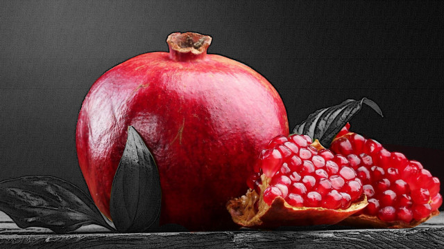 Pomegranate leaves fruit table black free wallpaper for desktop - medium preview image