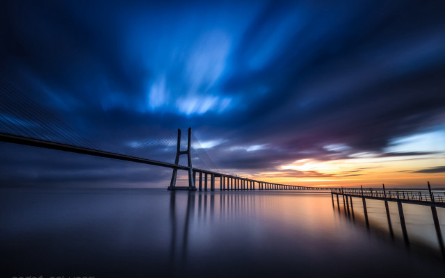 Bridge water sky clouds sunset #4 free wallpaper for desktop - medium preview image