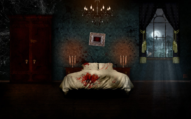 Gothic bloodied bed dark room free wallpaper for desktop - medium preview image