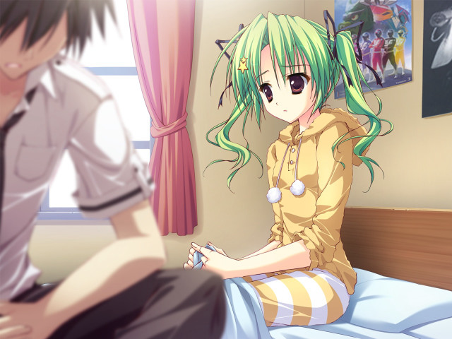 Man woman sitting bed room free wallpaper for desktop - medium preview image