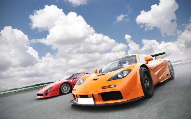 Orange sports cars cloudy track free wallpaper for desktop - medium preview image