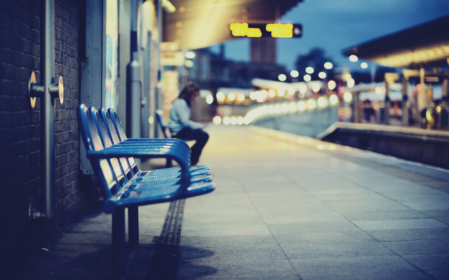 Train station night bench passing free wallpaper for desktop - medium preview image