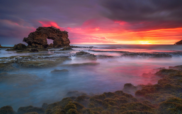 Sunset rocky beach mystical colors #3 free wallpaper for desktop - medium preview image