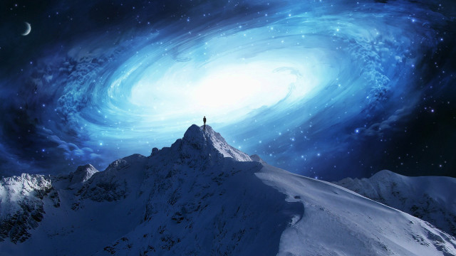 Snow mountain starry sky spiral free wallpaper for desktop - medium preview image