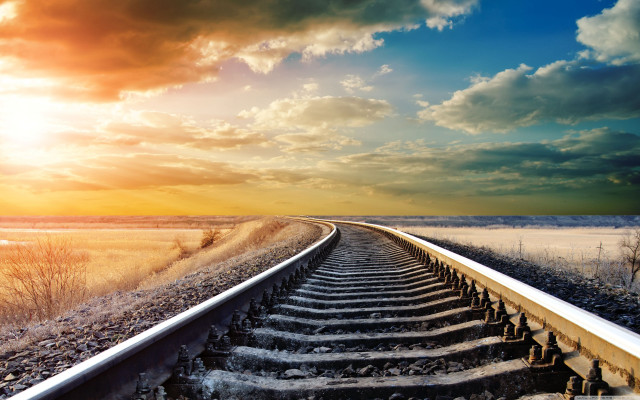 Train track sky clouds sunset free wallpaper for desktop - medium preview image