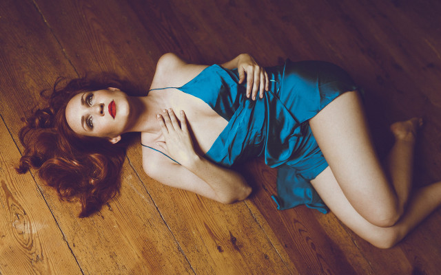 Woman blue dress red hair #2 free wallpaper for desktop - medium preview image