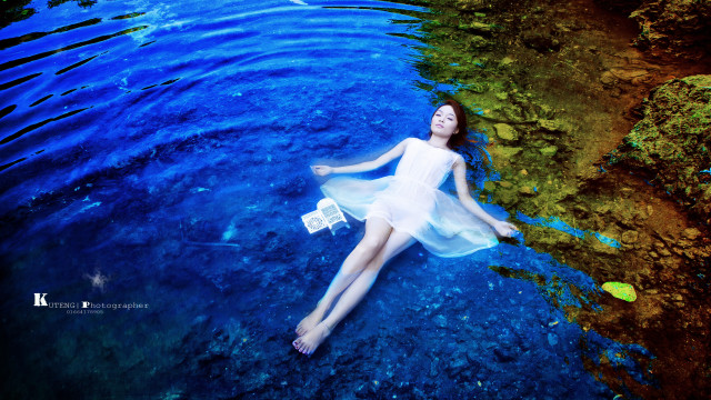 Woman floating water bag surreal #2 free wallpaper for desktop - medium preview image