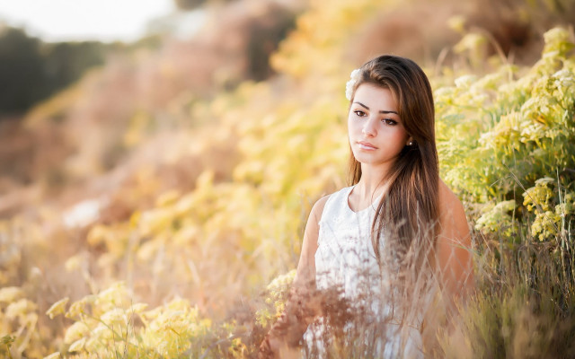 Girl field flower white dress free wallpaper for desktop - medium preview image