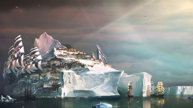 Iceberg lake city boat castle free wallpaper for desktop - medium preview image
