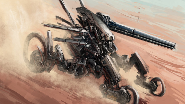 Robot gun desert mecha action free wallpaper for desktop - medium preview image