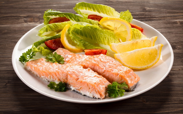 Salmon lettuce lemons table food free wallpaper for desktop - medium preview image