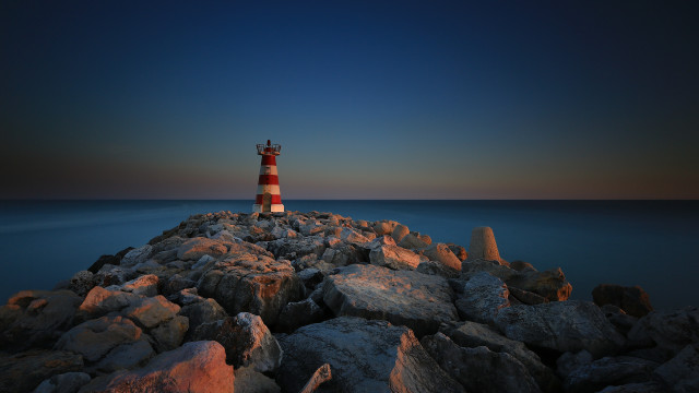 Lighthouse rocky shore night moon #2 free wallpaper for desktop - medium preview image