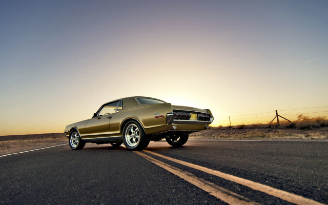 Golden morning muscle car road free wallpaper for desktop - medium preview image