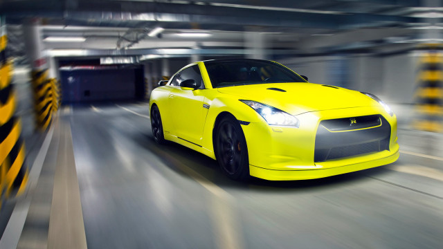 Yellow sports car driving parking free wallpaper for desktop - medium preview image