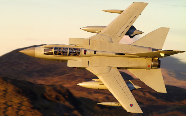 Fighter jet mountains sunset clouds free wallpaper for desktop - medium preview image