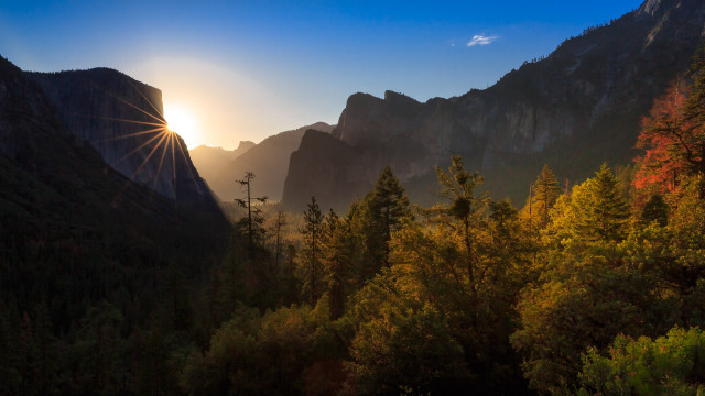 Sunshine mountains trees lake sky free wallpaper for desktop - medium preview image