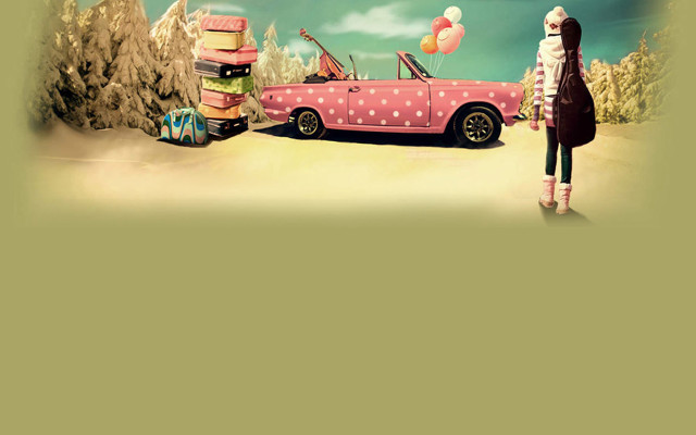 Woman pink car polka dot free wallpaper for desktop - medium preview image
