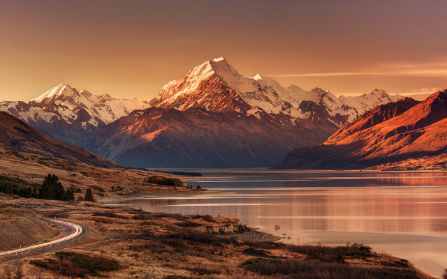 Scenic mountain range road lake free wallpaper for desktop - medium preview image