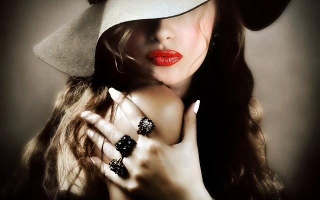 Woman hat redlipstick ring fashion free wallpaper for desktop - medium preview image