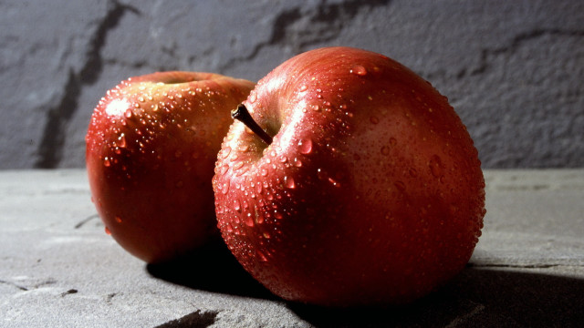Two apples table dark background free wallpaper for desktop - medium preview image