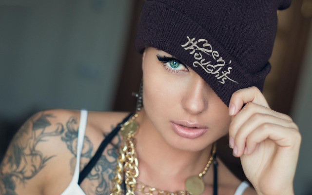 Woman hat necklace coins tattoo free wallpaper for desktop - medium preview image