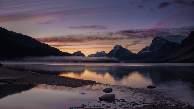 Lake mountains sunset reflection clouds free wallpaper for desktop - medium preview image