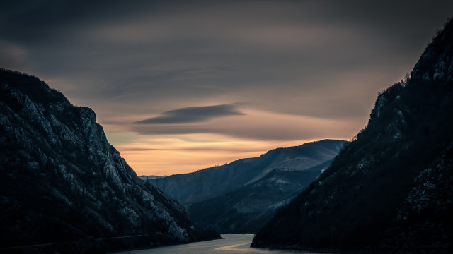 River mountains sunset cloudy sky free wallpaper for desktop - medium preview image