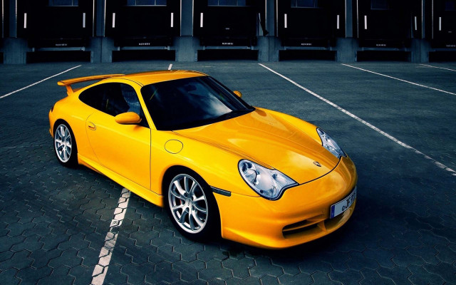 Yellow sports car parking lot #24 free wallpaper for desktop - medium preview image