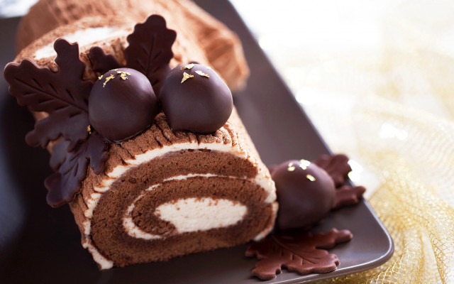 Roll cake chocolate plate pastel free wallpaper for desktop - medium preview image