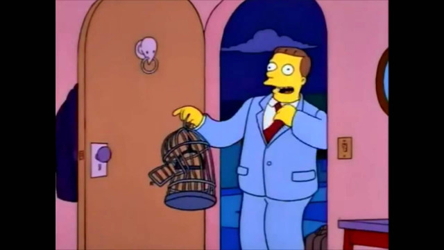 Man suit tie birdcage cartoon free wallpaper for desktop - medium preview image